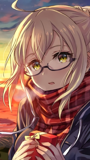 Artoria Pendragon (Alter) from Fate/Grand Order holding a gift