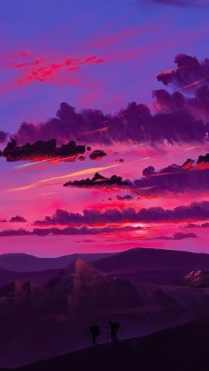Digital art of a sunset over mountains