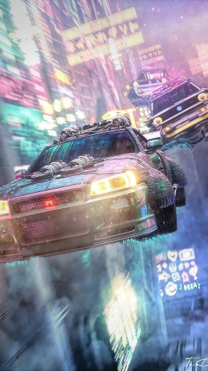 Nissan Skyline cars in a futuristic city