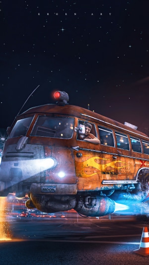 Sci-fi bus artwork by Krgen Art