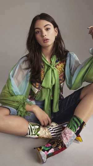 Deva Cassel in colorful outfit