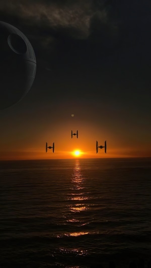 Star Wars Death Star and TIE Fighters at Sunset