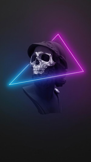 Minimalist Skull Artwork with Neon Triangle