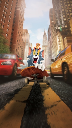 Tom and Jerry on a skateboard in New York City