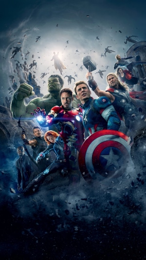 Avengers Assemble with Iron Man, Hulk, Captain America, Thor, Black Widow, and Scarlet Witch