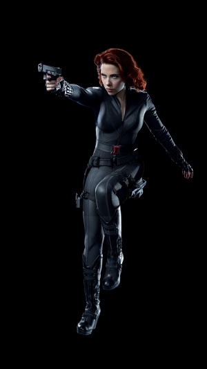 Black Widow from Avengers holding a pistol