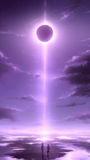 Couple under a purple eclipse