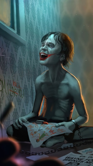 Joker as a child drawing and crying