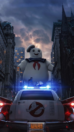 Stay Puft Marshmallow Man from Ghostbusters on Ecto-1