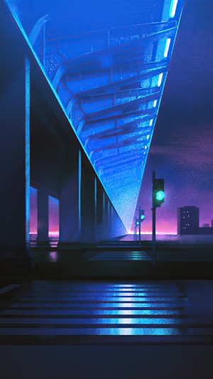 Digital artwork of a futuristic city at night
