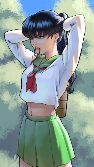 Kagome Higurashi from Inuyasha tying her hair