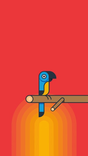 Minimalist blue and yellow parrot on a branch