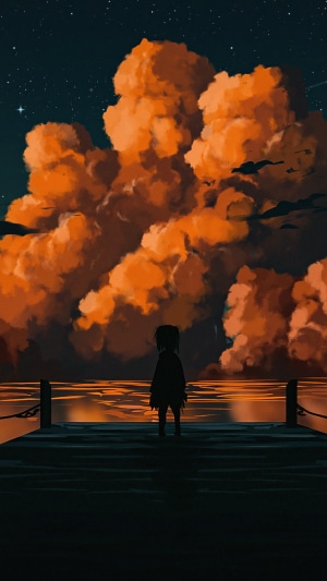 Silhouette of a person on a dock at sunset