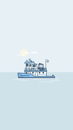 Minimalist artwork of a tugboat on the water