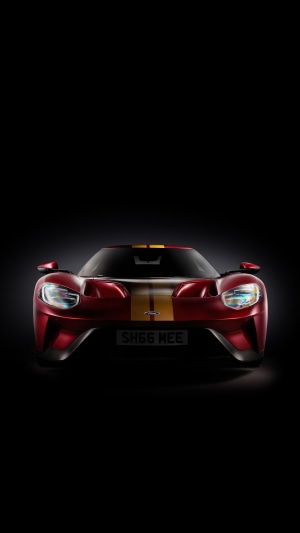 Red Ford GT with yellow stripes