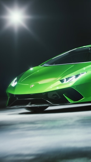 Green Lamborghini Huracan Performante front view