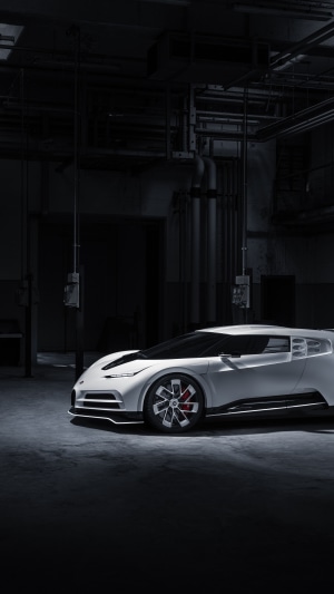 Bugatti Centodieci in a dark industrial setting