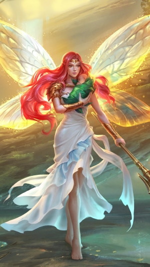 Fairy holding a baby with wings and a staff