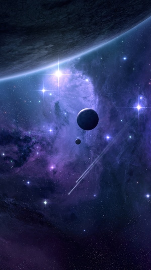 Digital art of a nebula with planets and stars