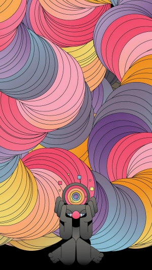 Abstract digital art with a character holding a glowing orb