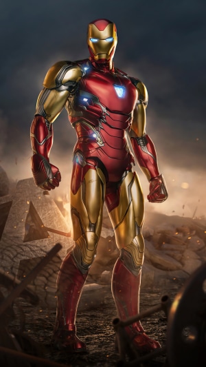 Iron Man in a destroyed environment