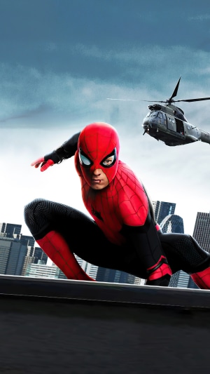 Spider-Man from Spider-Man 3 in front of a helicopter