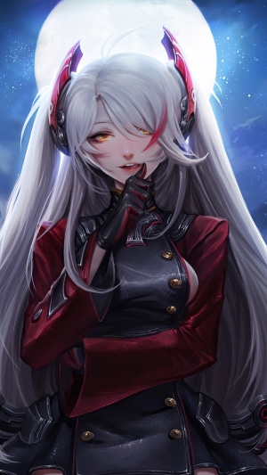 Fantasy girl with white hair and red uniform