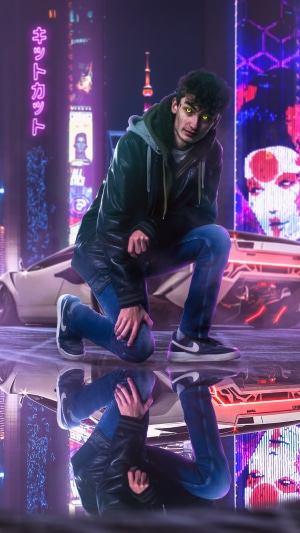 Cyberpunk artwork with reflection