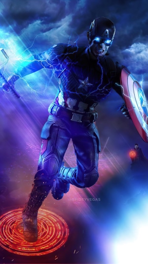 Captain America with Thor's Hammer and Shield