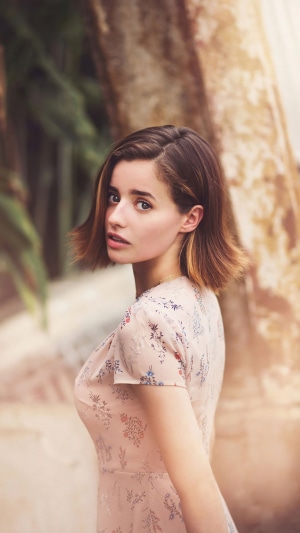 Holly Earl in a floral dress
