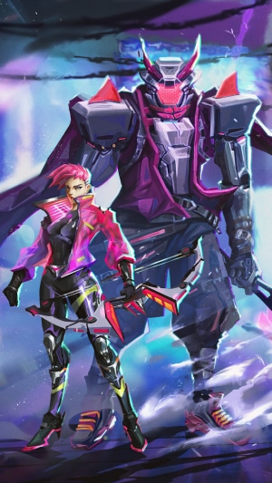 Cyberpunk characters with a robot