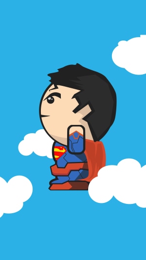 Superman flying in the sky with clouds