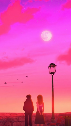 Couple watching the moonlit sky