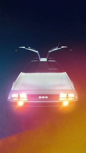 Delorean car with gull-wing doors open