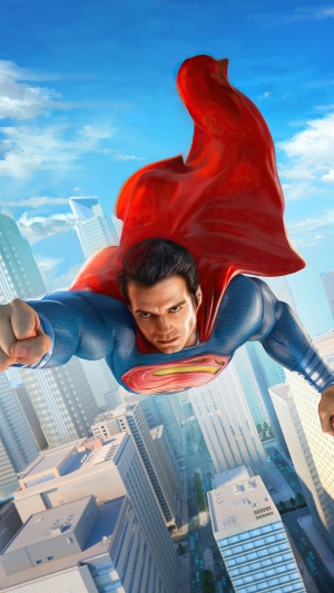 Superman flying over a city 4K