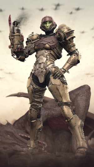 Samus Aran from Metroid in steampunk armor