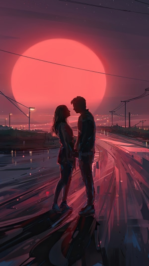 Romantic Couple Silhouette Digital Art