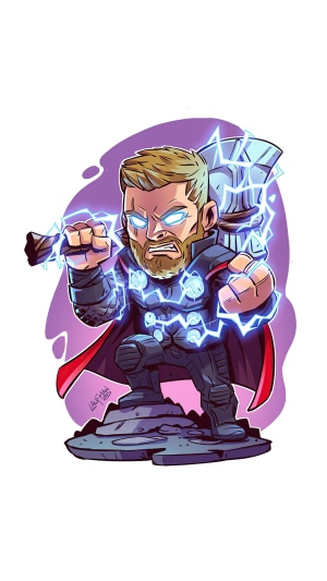 Chibi Thor with Stormbreaker and lightning