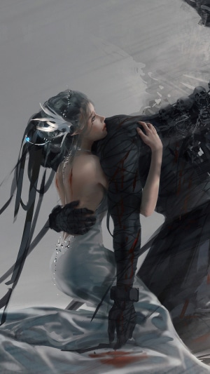 Angel embracing a dark creature
