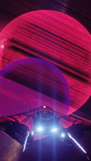 Elite Dangerous spaceship near pink planet