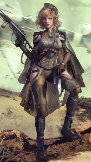 Female soldier with rifle and knife