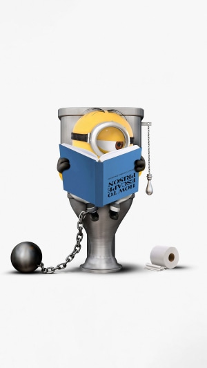 Minion reading 'How to Escape Prison' on toilet