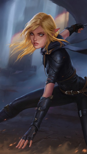 Elf warrior with blonde hair in dark armor