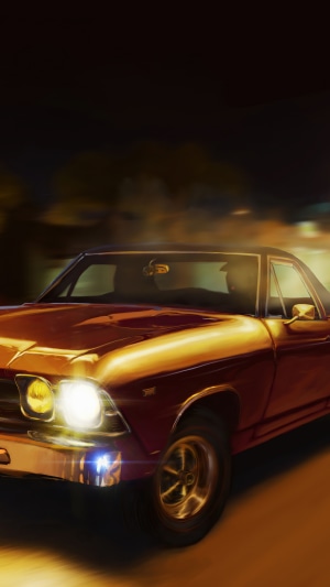 Digital art of a classic red car at night