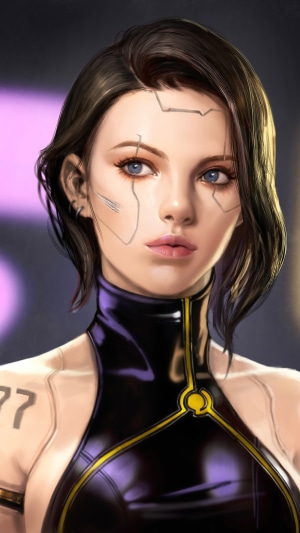 Cyberpunk cyborg woman with digital art