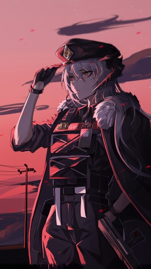 Anime girl in military uniform saluting