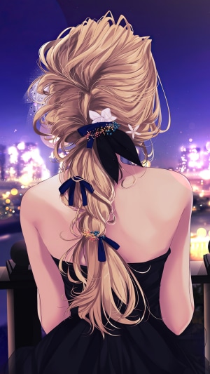 Artwork of a woman with blonde braided hair