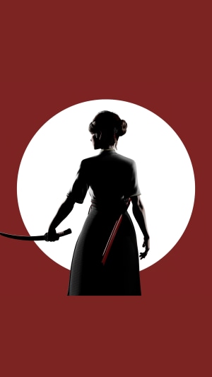 Silhouette of a woman with a katana