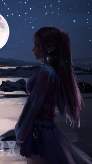 Elf girl by the moonlit river