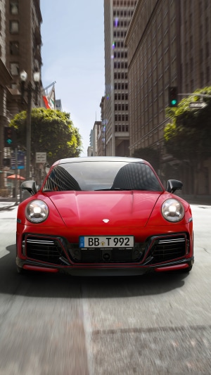Red Porsche 911 on City Street